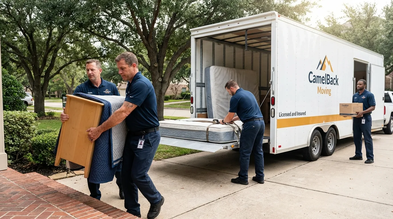 Crew loading residential truck for cross-state move from West Wareham, MA